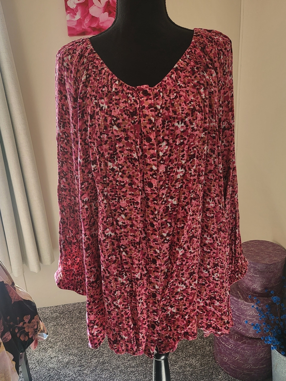 Lane Bryant Pink Multi Floral Long-Sleeve Peasant Dress